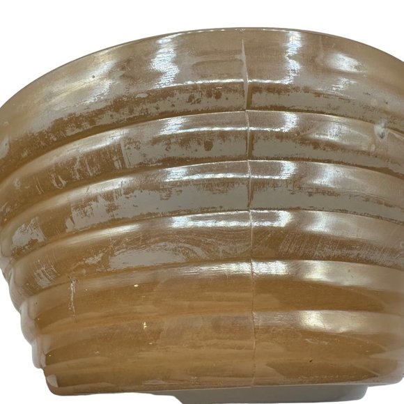 Fire King Oven Ware Ribbed Handled Soup Bowl Peach Luster Beehive Vintage - Picture 5 of 9